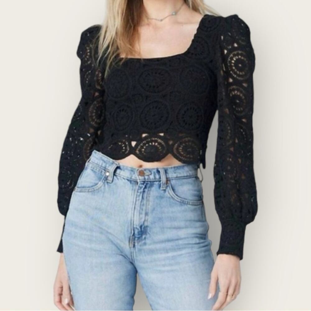 NWT | Saltwater Luxe | Embroidered Long Sleeve Blouse | Black | Small